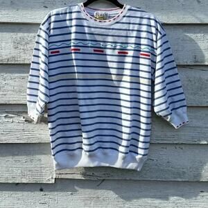 Vintage, BLAST, Shirt Striped 3-4 link Sleeve Crew Neck Embroidered top sizeSp